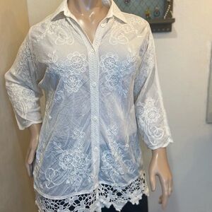 Solitaire Ivory Floral Embroidered Top